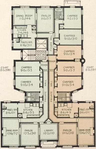 La Valenciennes, 404 West 116th Street; Plan of upper floors., 1908
