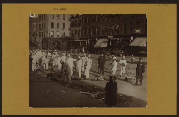 Sanitation - [Street cleaning squad at work.]