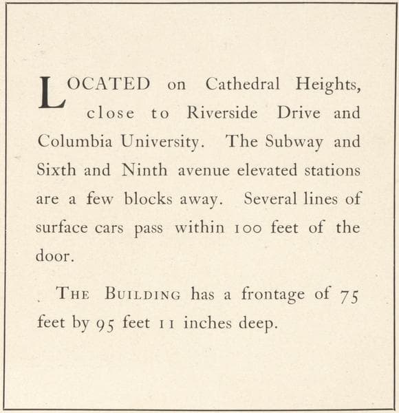 The Fairholm, 503-505-507 West 121st Street; Plan of upper floors., 1908