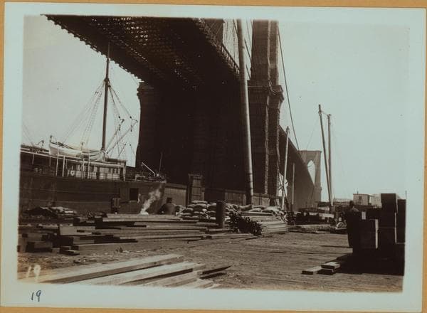 East River - River scenes - [Manhattan base of Brooklyn Bridge.], 1900