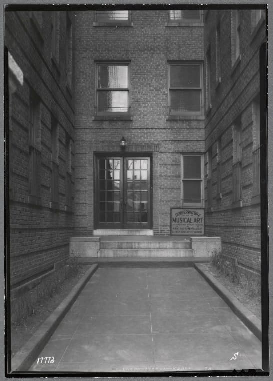 Entrance to apartment house in #17771; Conservatory of Musical Art: 801 W. 181st St.-Ft Washington Av, Manhattan, 1937