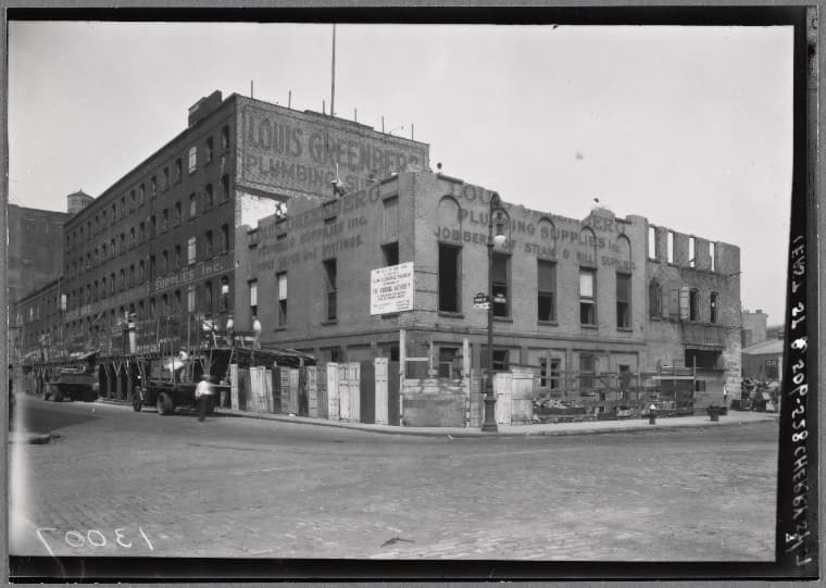 Demolition of Louis Greenberg Plumbing Supplies: Cherry St. - East St., Manhattan, 1934