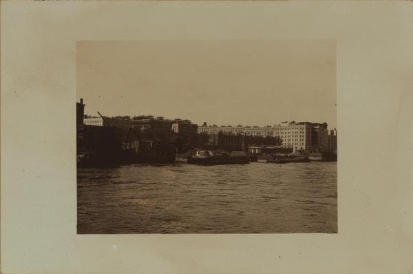 East River - Shore and skyline of Manhattan between East 76th and 79th Streets - Queensborough Bridge., 1926