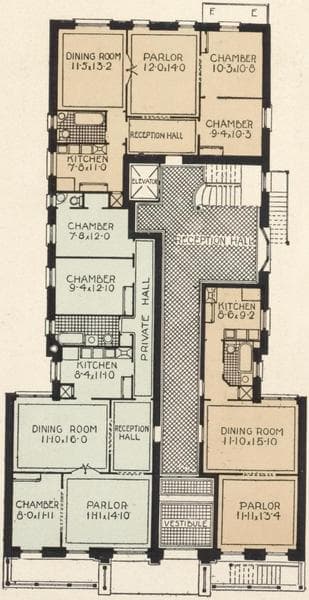 The Savoy, 610-612 West 111th Street; Plan of first floor; Plan of upper floors., 1908