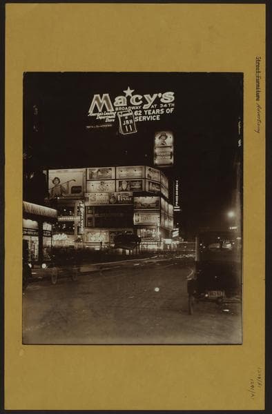 Advertisements - [Advertising signs and billboards - Advertising Macy's at Broadway and West 34th Street.], 1920