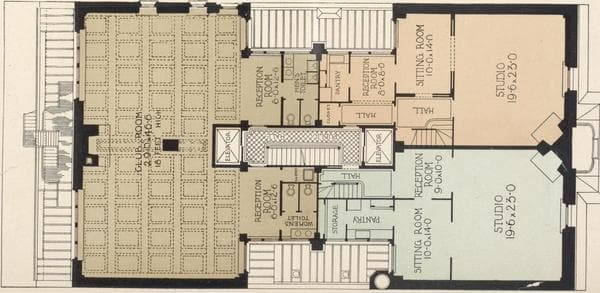 Gainsborough Studios, Nos. 222-224 West 59th Street, between Seventh Avenue and Broadway, facing Central Park; First floor plan; Second mezzanine floor plan., 1908