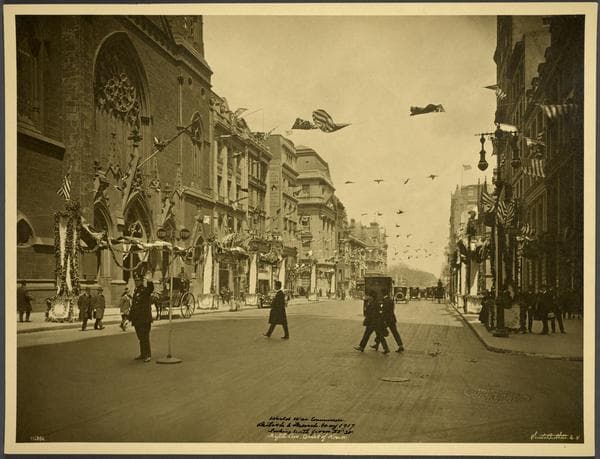 World War Commissions. British and French. Fifth Avenue, Looking North from 55th Street. Court of Honor, 1917-05