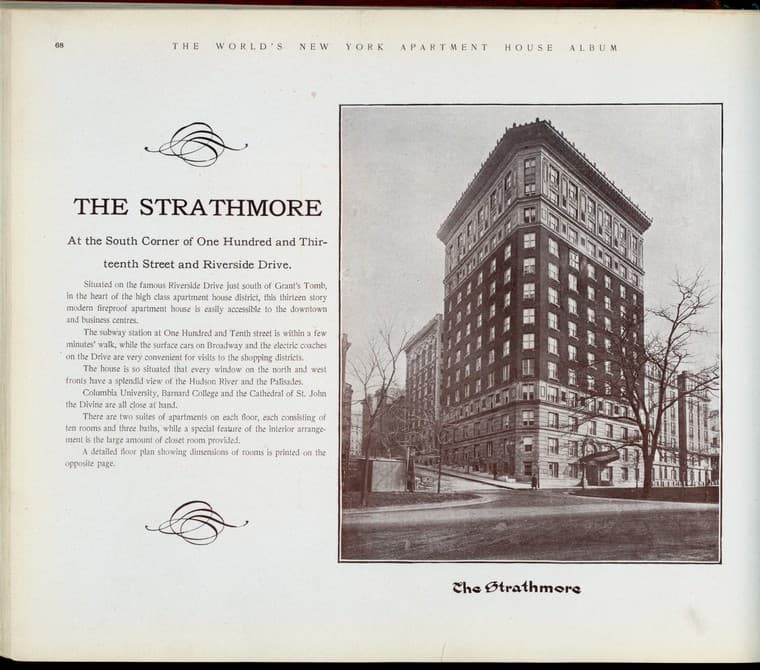 The Strathmore. At the South Corner of One Hundred and Thirteenth Street and Riverside Drive., 1910-03