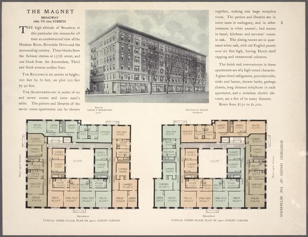 The Magnet, Broadway 140th to 141th Streets; Typical upper floor plan of 140th Street corner; Typical upper floor plan of 141th Street corner., 1908