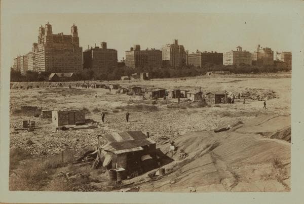 Squatters Colony - Central Park, Manhattan - [Unemployed squatters - Shacks on the lower reservoir site.], 1932