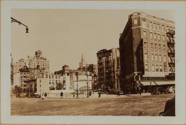 Manhattan: 6th Avenue - Minetta Street to Minetta Lane. Top: Sixth Avenue, east side, north from Minetta Street (right) to Minetta Lane and showing the remains of that block which contained Minetta Place in its center. Also shown is a view eastward to Minetta Street, showing larger structures lining the south side of same, east from Sixth Avenue, September 18, 1937. Bottom: Sixth Avenue, Minetta Lane to Minetta Street. Minetta Apartments, May 14, 1941., 1937–1941