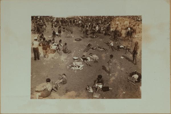 Islands - Coney Island beach - [Sunbathers and vendors.], 1932