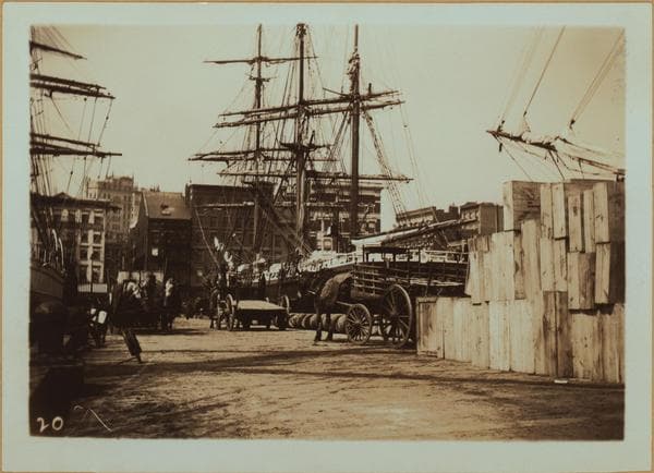 East River - shore and skyline., 1900
