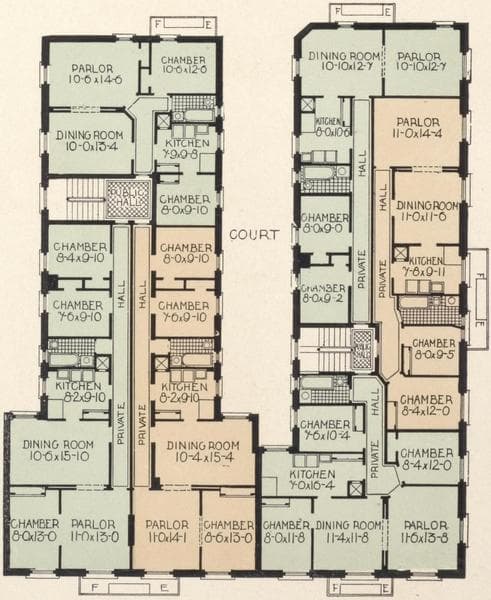 Northeast corner Vanderbilt and Gates Avenues, Brooklyn Borough; Plan of first floor; Plan of upper floors., 1908