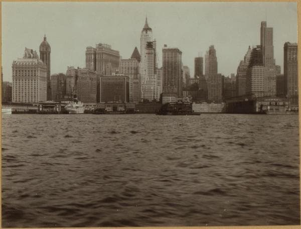 North (Hudson) River - River scenes - Lower Manhattan skyline - [Adams Express Building - Bankers Trust Company - Equitable Trust Company - Singer Manufacturing Company - West Street Building - Woolworth Building - Municipal Building - Hudson Railroad Terminal - Bank of Manhattan - City Bank-Farmers Trust Company - Downtown Athletic Club - Irving Trust Company.], 1914–1930