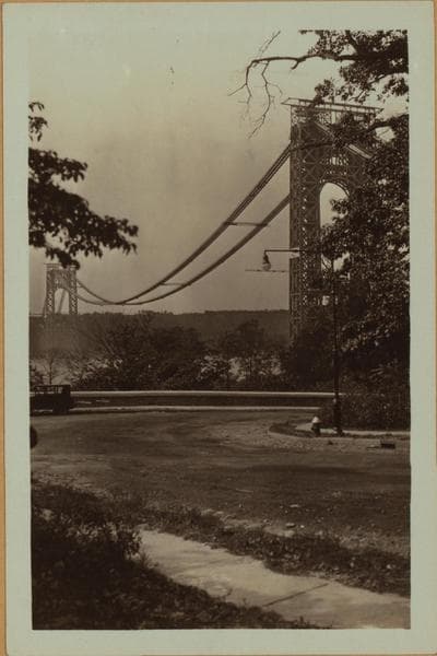 Bridges - George Washington Bridge - [Construction on Manhattan side.], 1930