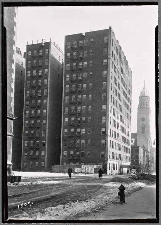 Ageloff Towers; Most Holy Redeemer Church: 3rd St. - Avenue A, Manhattan, 1936