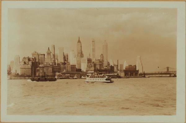 North (Hudson) River - Shore and skyline - Manhattan - Battery - 14th Street - [United States Barge Office - New York Aquarium.], 1932–1935
