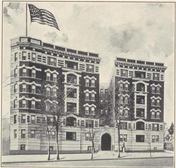 The Rivercrest, southwest corner Fort Washington Avenue and 160th Street; Plan of first floor; Plan of upper floors., 1908