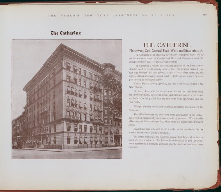 The Catherine. Northwest corner Central Park West and Sixty-ninth Street., 1910-03