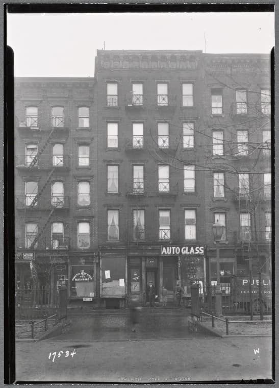 Tenements & storefronts; Hamilton Fish Park Restaurant, Scher Glass: 135-139 Pitt St.-E. Houston-Stanton, Manhattan, 1937