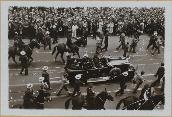 Manhattan: City Hall Park - City Hall building in gala attire for reception of Amelie Earhart., 1930