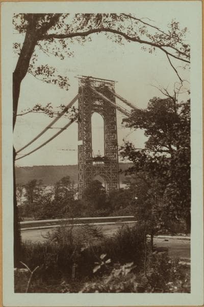 Bridges - George Washington Bridge - [Construction on Manhattan side.], 1930