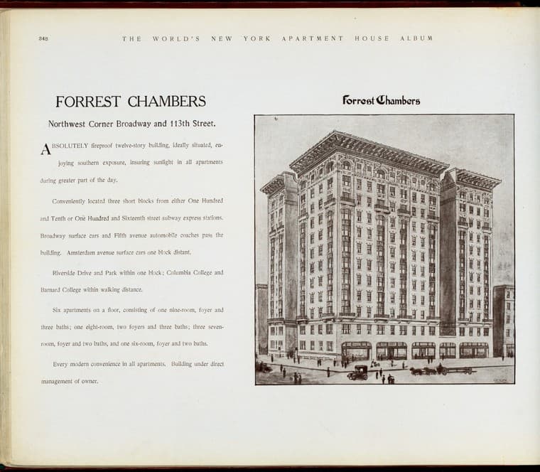 Forrest Chambers. Northwest Corner Broadway and 113th Street., 1910-03