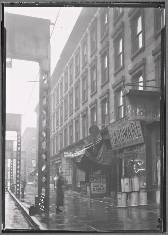 Brownstone storefronts; Zullow's Hardware: 1812 2nd Ave. - E. 94th St., Manhattan, 1936