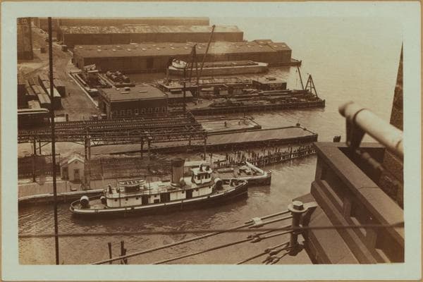 East River - Fulton Street - Brooklyn Bridge., 1934
