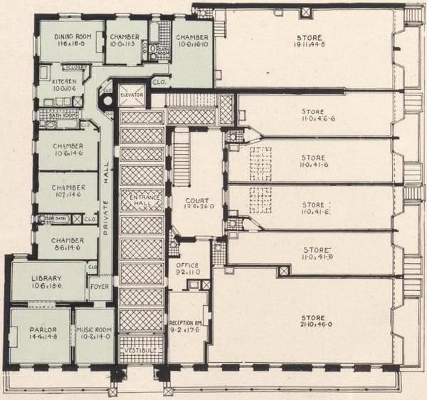 The Mannados, No. 17 East Ninety-seventh Street, northwest corner Madison Avenue; Plan of first floor; Plan of upper floors., 1908