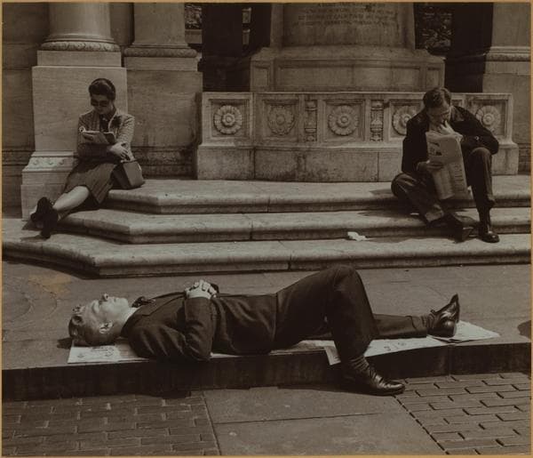 Street scenes - [Sunbathing in Bryant Park, near Cullen Bryant Monument.], 1941