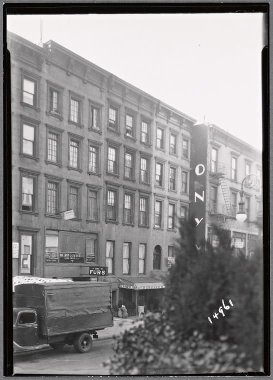Brownstones & storefronts; Chez Lina; Candy & Cake Institute: W 52nd St.-5th Ave.-6th Ave., Manhattan, 1935–1936