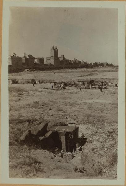 Squatters Colony - Central Park, Manhattan - [Sightseers visiting the colony on the old reservoir site.], 1932