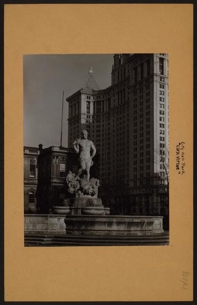 Manhattan: City Hall Park - [Fountain - statue of "Civic Virtue".], 1938