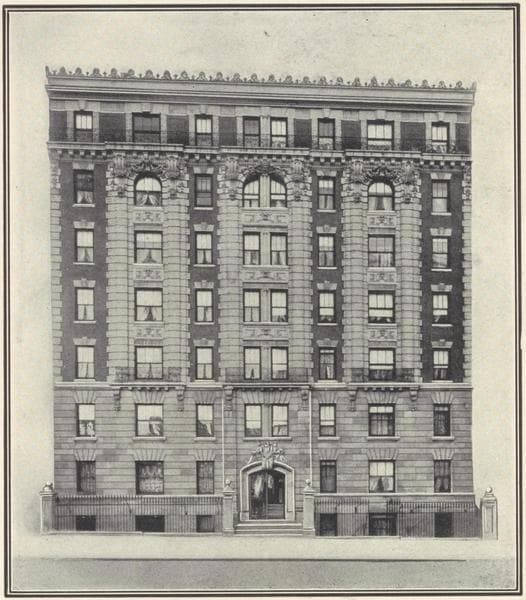 The Pennington, 314-318 West 95th Street; Plan of first floor; Plan of upper floors., 1908