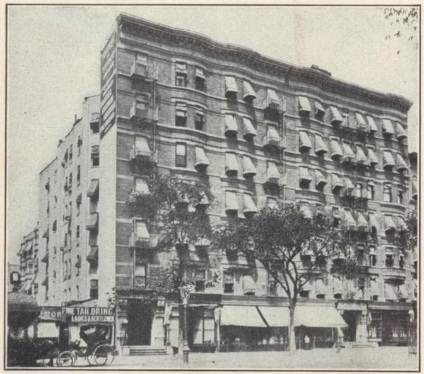 Miscellaneous apartments. Palisade Court, northwest corner 139th Street and Broadway; Typical floor plan; Tintern and Teviot, 2465-2471 Broadway between 91st and 92nd Streets; Typical floor plan; The Trinidad and Yucatan, 501 West 138th Street, northwest corner 138th Street and Amsterdam Avenue; Typical floor plan., 1908