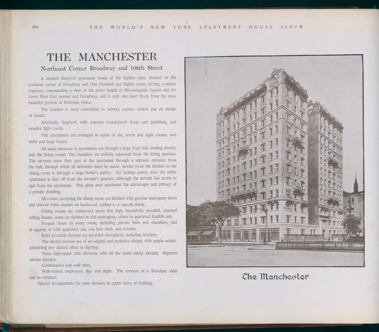 The Manchester. Northeast Corner Broadway and 108th Street., 1910-03