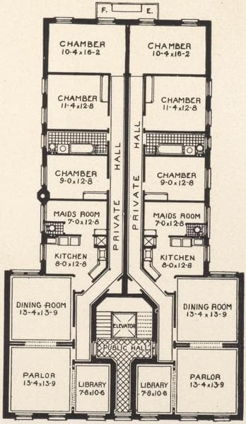 The Sarasota, 512 West 122nd Street; Plan of first floor; Plan of upper floors., 1908