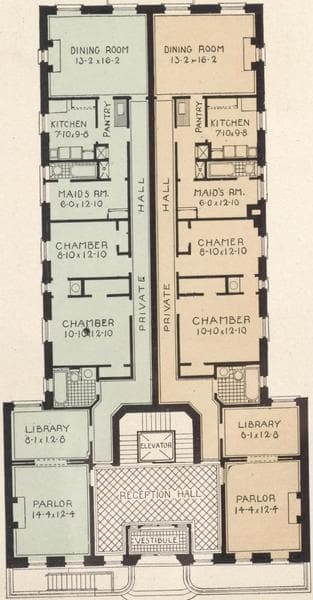 The Hyperion, 318-320 West 84th Street; Plan of first floor; Plan of upper floors., 1908
