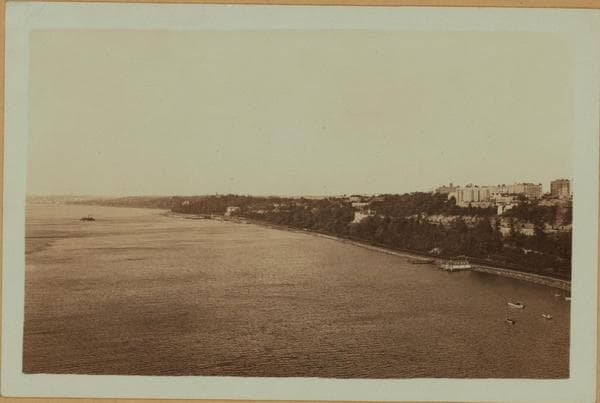 North (Hudson) River - shore and skyline - George Washington Bridge., 1932