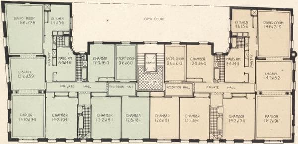 The St. Denis, N.E. corner Riverside Drive and 92nd Street ; Plan of upper floors ; Plan of first floor., 1908