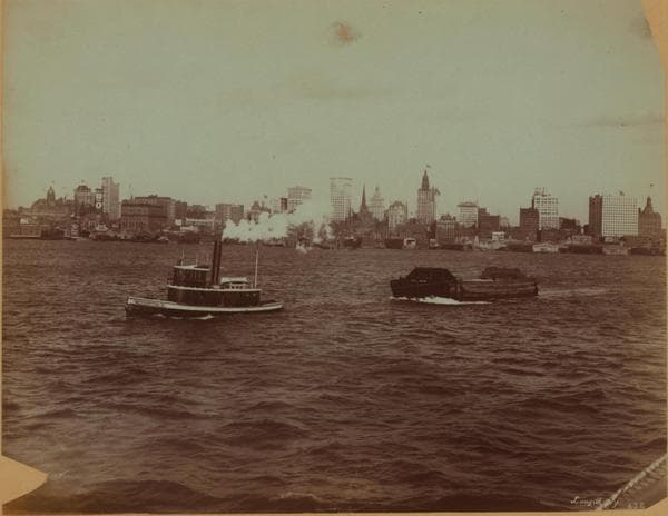 North (Hudson) River - Shore and skyline - Manhattan - Battery - City Hall., 1897
