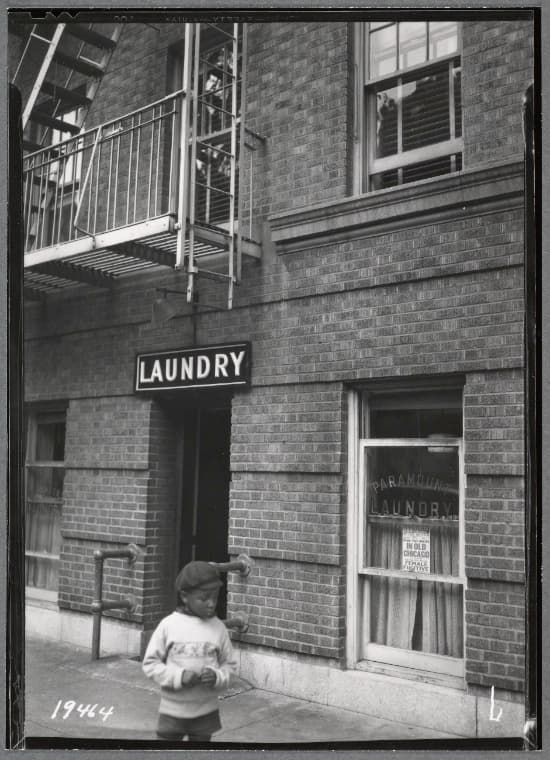 Paramount Laundry in ground floor apartment; closer view of #19468: 76 St. Nicholas Place- W. 153rd St., Manhattan, 1938
