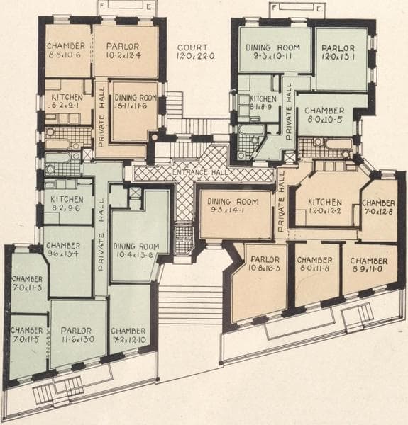 The Bonavista Court, 945-947-949 St. Nicholas Avenue; Plan of first floor; Plan of upper floors., 1908