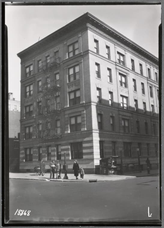 West Land apartment building; Subway entrance, newstand: 723 W. 177th St-Ft. Washington Av, Manhattan, 1938