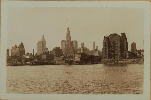 East River - Shore and skyline of Manhattan between East 45th and 51st Streets - Williamsburg and Queensborough Bridges., 1933