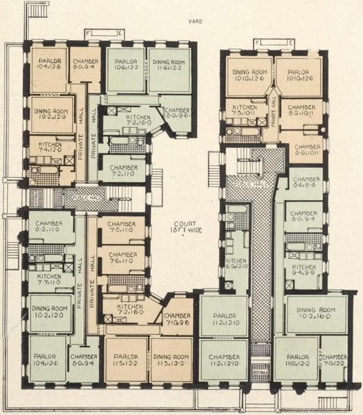 The Berkshire Apartments, 622 West 179th Street and 115-117 Wadsworth Avenue; Plan of first floor; Plan of upper floors., 1908
