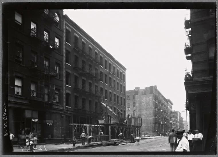 Tenement row, demolition in progress: 83-90 Goerck St.-Rivington-Stanton, Manhattan, 1934