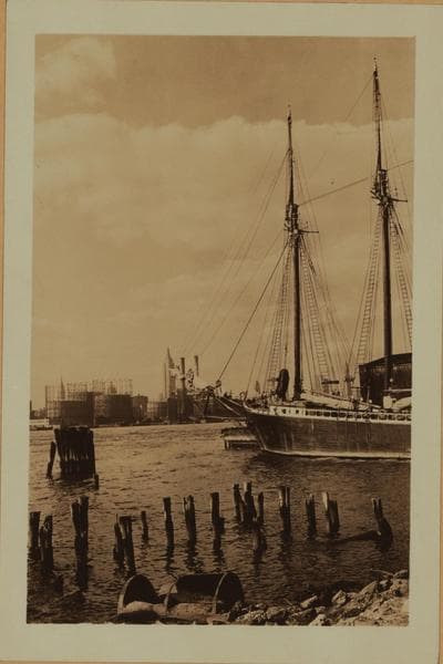 East River - Shore and skyline - Williamsburg and Queensborough Bridges., 1935